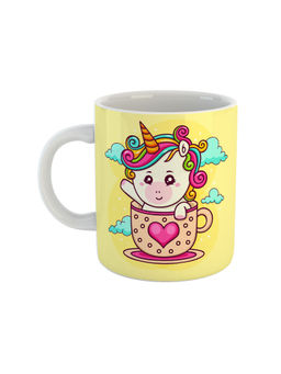 ARTBUG - White Unicorn Printed Coffee Mug For Girls