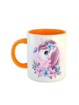 ARTBUG - Orange Unicorn Printed Ceramic Coffee Mug For Girls