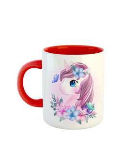 ARTBUG - Red Unicorn Printed Ceramic Coffee Mug For Girls