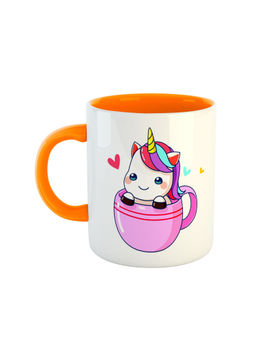 ARTBUG - Orange Cute Unicorn Printed Coffee Mug