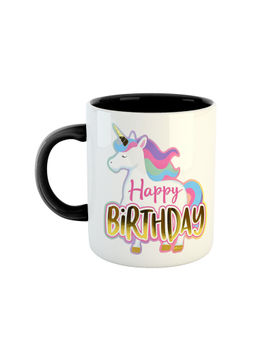 ARTBUG - Black Happy Birthday Printed Unicorn Ceramic Coffee Mug