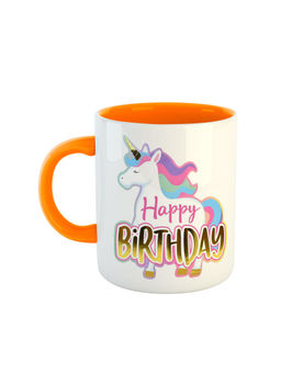 ARTBUG - Orange Happy Birthday Printed Unicorn Ceramic Coffee Mug