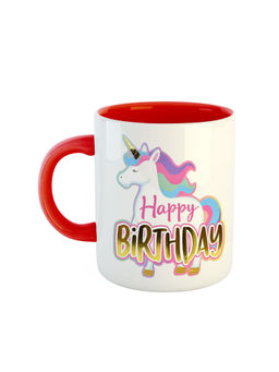 ARTBUG - Red Happy Birthday Printed Unicorn Ceramic Coffee Mug