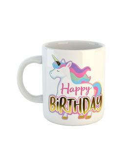 ARTBUG - White Happy Birthday Printed Unicorn Ceramic Coffee Mug