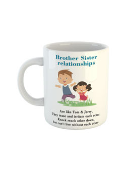 ARTBUG - White Brother Sister Relationship Printed Ceramic Coffee Mug
