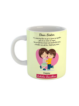 ARTBUG - White Dear Sister Happy Raksha Bandhan Printed Ceramic Coffee Mug