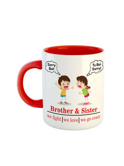 ARTBUG - Red Brother Sister We Fight Love Go Crazy Printed Ceramic Mug