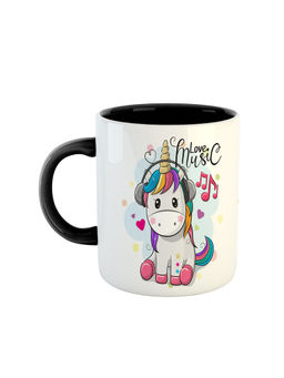 ARTBUG - Black Cute Cartoon Unicorn Baby Listening Music Printed Ceramic Coffee Mug