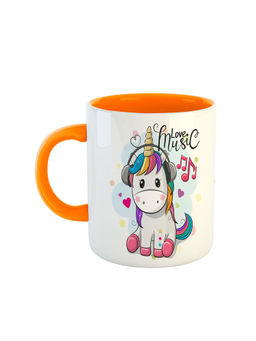 ARTBUG - Orange Cute Cartoon Unicorn Baby Listening Music Printed Ceramic Coffee Mug