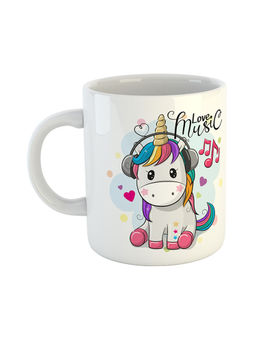ARTBUG - White Cute Cartoon Unicorn Baby Listening Music Printed Ceramic Coffee Mug