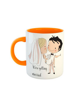 ARTBUG - Orange Cute Boy & Girl Couple Getting Married Printed Coffee Mug