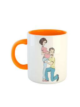 ARTBUG - Orange Man Touching Pregnant Belly Of His Wife Printed Ceramic Coffee Mug