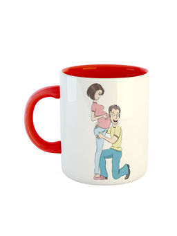 ARTBUG - Red Man Touching Pregnant Belly Of His Wife Printed Ceramic Coffee Mug
