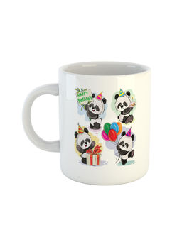 ARTBUG - White Happy Birthday Panda Printed Coffee Mug