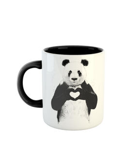 ARTBUG - Black Heart Panda Printed Ceramic Coffee Mug