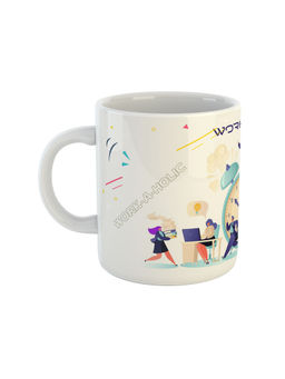ARTBUG - White Work-A-Holic Printed Ceramic Coffee Mug