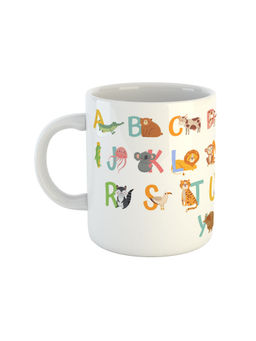 ARTBUG - White Animal Alphabets Printed Ceramic Coffee Mug
