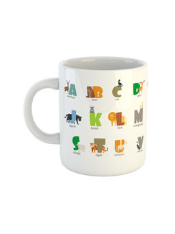 ARTBUG - White Animal Alphabets Printed Ceramic Milk Mug