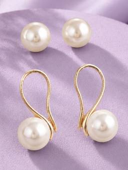 OOMPH - White Pearl Anti Tarnish Drop and Stud Earrings (Pack of 2)