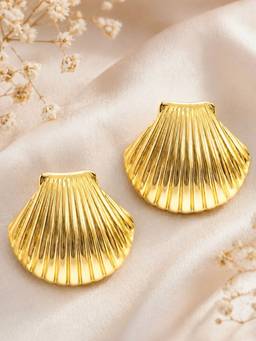 OOMPH - Gold Sea Shell Shape Anti Tarnish Big Stud Earrings