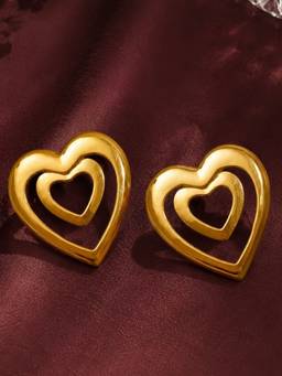 OOMPH - Gold Heart Shape Anti Tarnish Stud Earrings