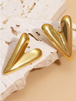 OOMPH - Gold Statement Heart Shape Anti Tarnish Stud Earrings