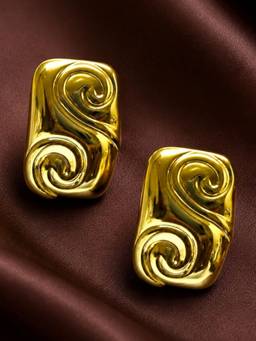OOMPH - Gold Dual-Spiral Embossed Anti Tarnish Big Stud Earrings