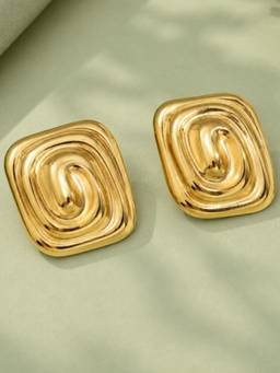 OOMPH - Gold Spiral Texture and Rectangle Shape Anti Tarnish Stud Earrings