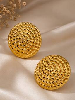 OOMPH - Gold Textured Dome Shape Anti Tarnish Stud Earrings