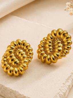 OOMPH - Gold Oval Shape Anti Tarnish Big Stud Earrings