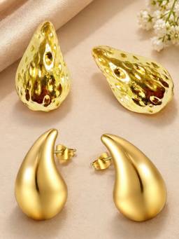 OOMPH - Gold Fashion Anti Tarnish Water Drop Earrings (Pack of 2)