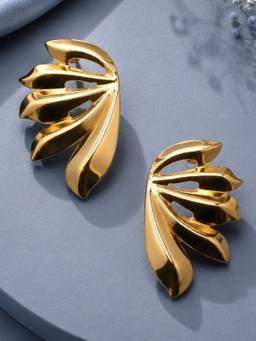 OOMPH - Gold Tone Leaf Design Anti Tarnish Drop Earrings