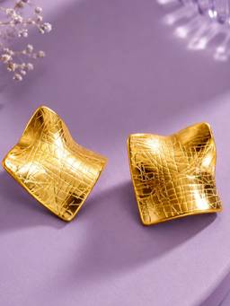 OOMPH - Gold Anti Tarnish Crumpled Square Big Stud Earrings (Pack of 2)