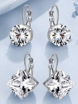 OOMPH - White Stone Anti Tarnish Cubic Zirconia Drop Earrings (Pack of 2)