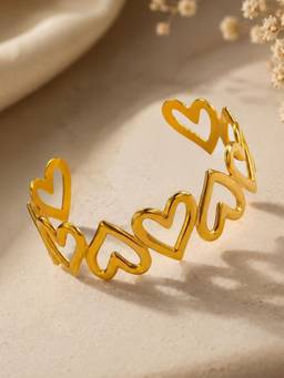 OOMPH - Gold Heart Shape Anti Tarnish Broad Cuff