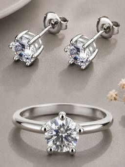 OOMPH - Silver Solitaire Cubic Zirconia Delicate Jewellery Set