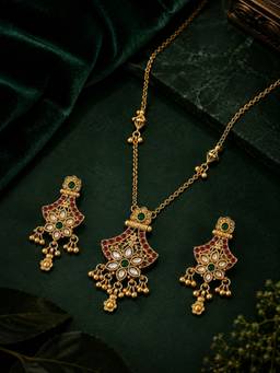OOMPH - Gold Tone Heritage Rajwadi Kashmiri Long Jewellery Set