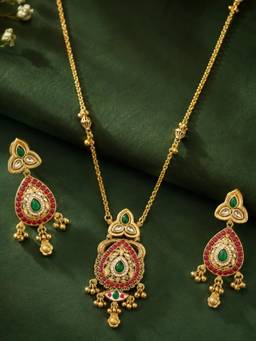 OOMPH - Gold Tone Heritage Rajwadi Kashmiri Long Jewellery Set