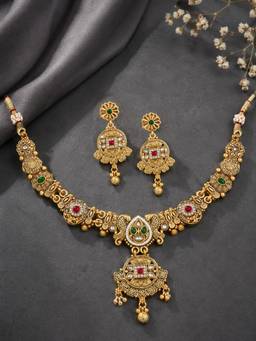 OOMPH - Gold Tone Peacock Design Heritage Rajwadi Kashmiri Jewellery Set