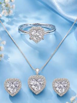 OOMPH - Anti Tarnish Heart Cubic Zirconia Necklace Set