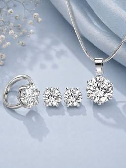 OOMPH - Anti Tarnish Round Cubic Zirconia Necklace Set