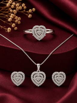 OOMPH - Anti Tarnish Heart Cubic Zirconia Necklace Set