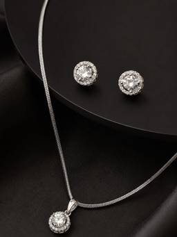 OOMPH - Anti Tarnish Round Cubic Zirconia Necklace Set