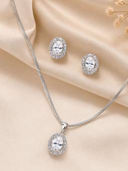 OOMPH - Anti Tarnish Oval Cubic Zirconia Necklace Set