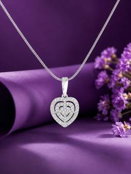 OOMPH - Anti Tarnish Heart Solitaire Cubic Zirconia Pendant Necklace