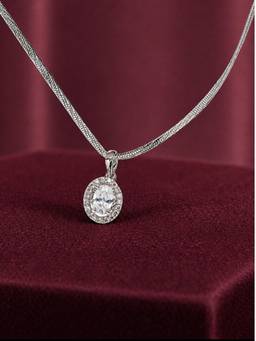 OOMPH - White Stone Anti Tarnish Solitaire Cubic Zirconia Pendant Necklace