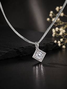 OOMPH - White Stone Anti Tarnish Solitaire Cubic Zirconia Pendant Necklace Set