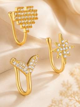 OOMPH - Anti Tarnish Star Heart and Fish Fin Shape Nose Pins (Pack of 3)