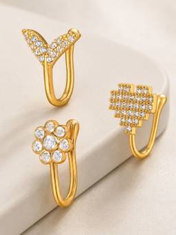 OOMPH - Anti Tarnish Heart Fish Fin and Floral Shape Nose Pins (Pack of 3)