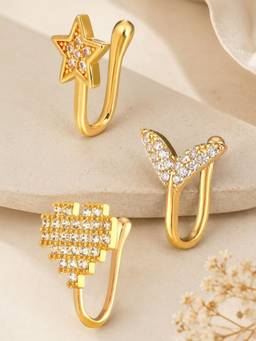 OOMPH - Anti Tarnish Star Heart and Fish Fin Shape Nose Pins (Pack of 3)